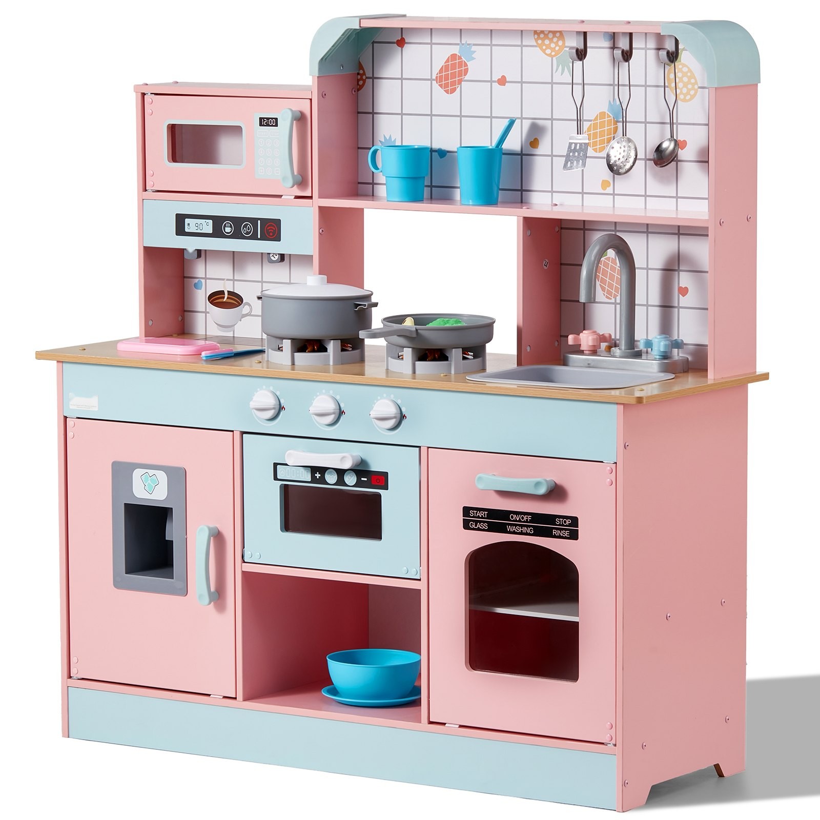 Christmas Gift! Kitchen Playset Kids Pretend Cooking Play Toy 24 Piece Accessories Pink