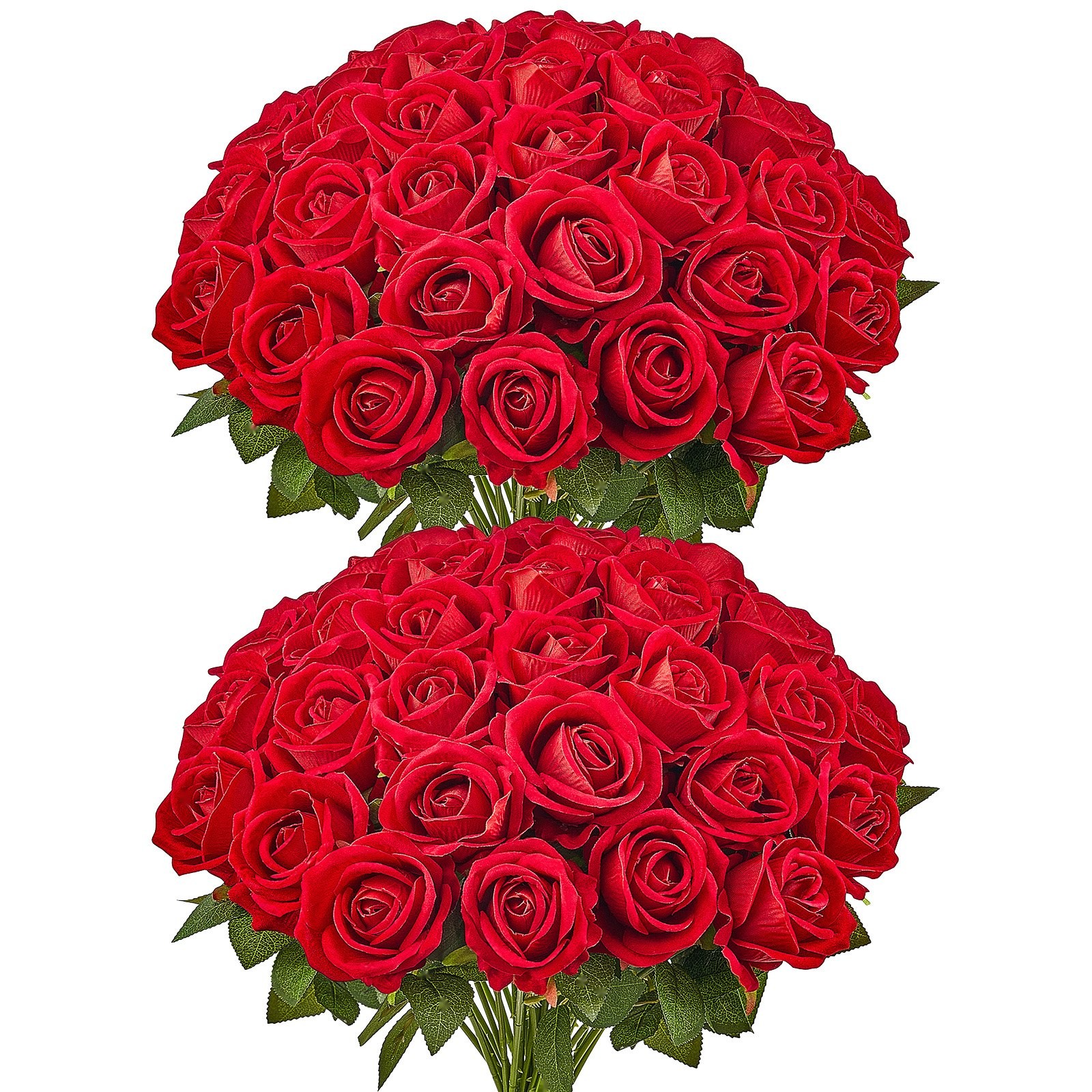 60 Pcs Red Roses Artificial Flowers Realistic Bouquet for Xmas Home Decor