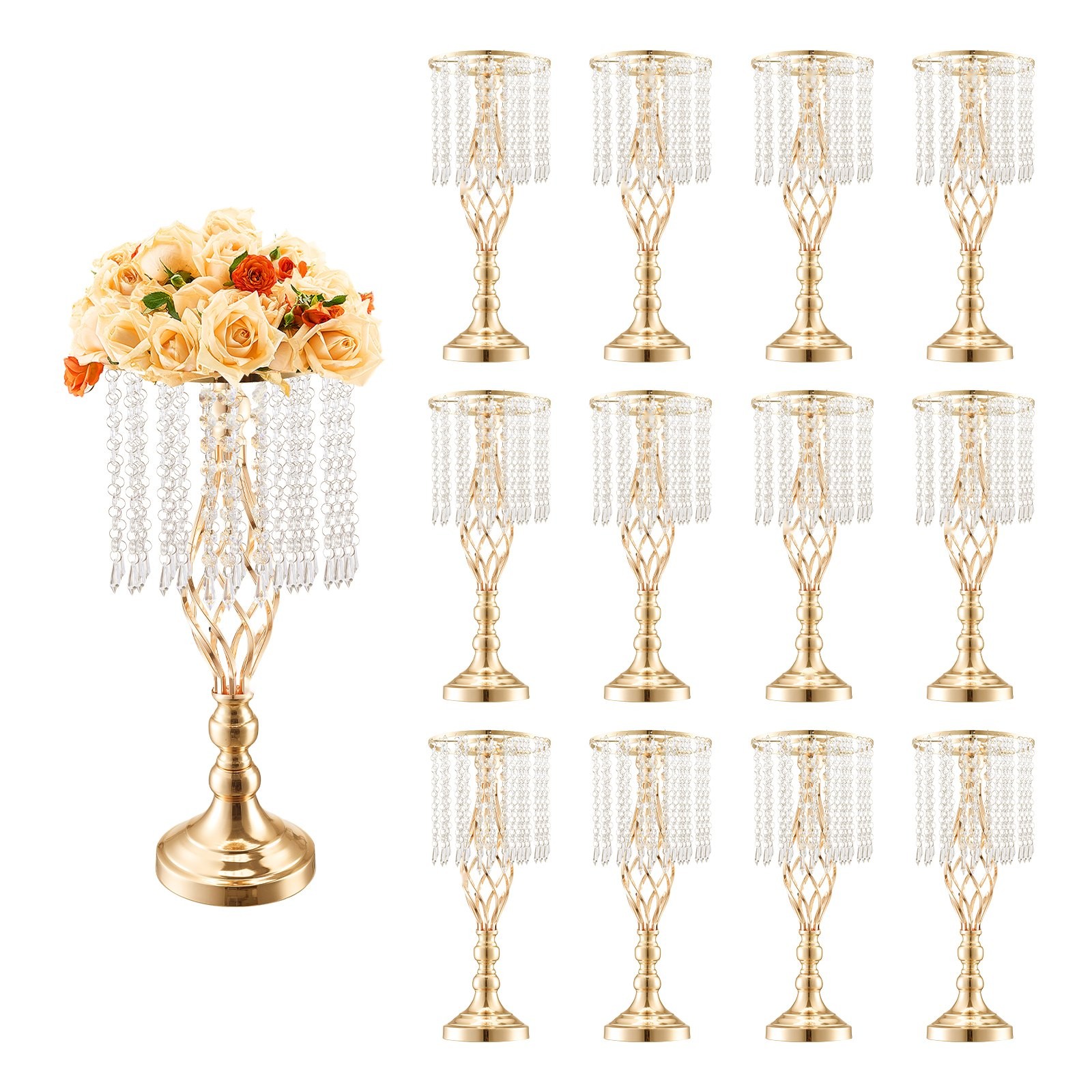 12PCS 49cm/19.3&rdquo; Tall Crystal Wedding Flower Stand Vase for Party Decor