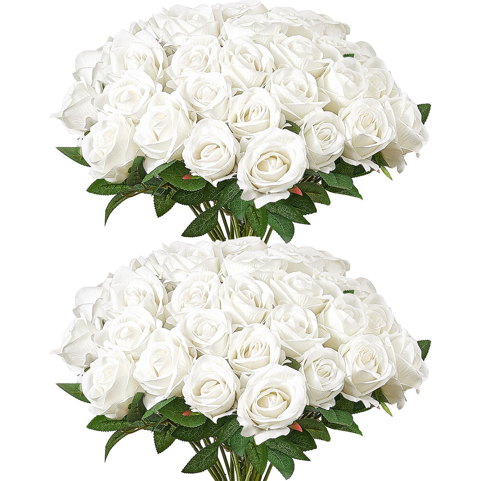 60 Pcs White Roses Artificial Flowers Realistic Bouquet for Xmas Home Decor