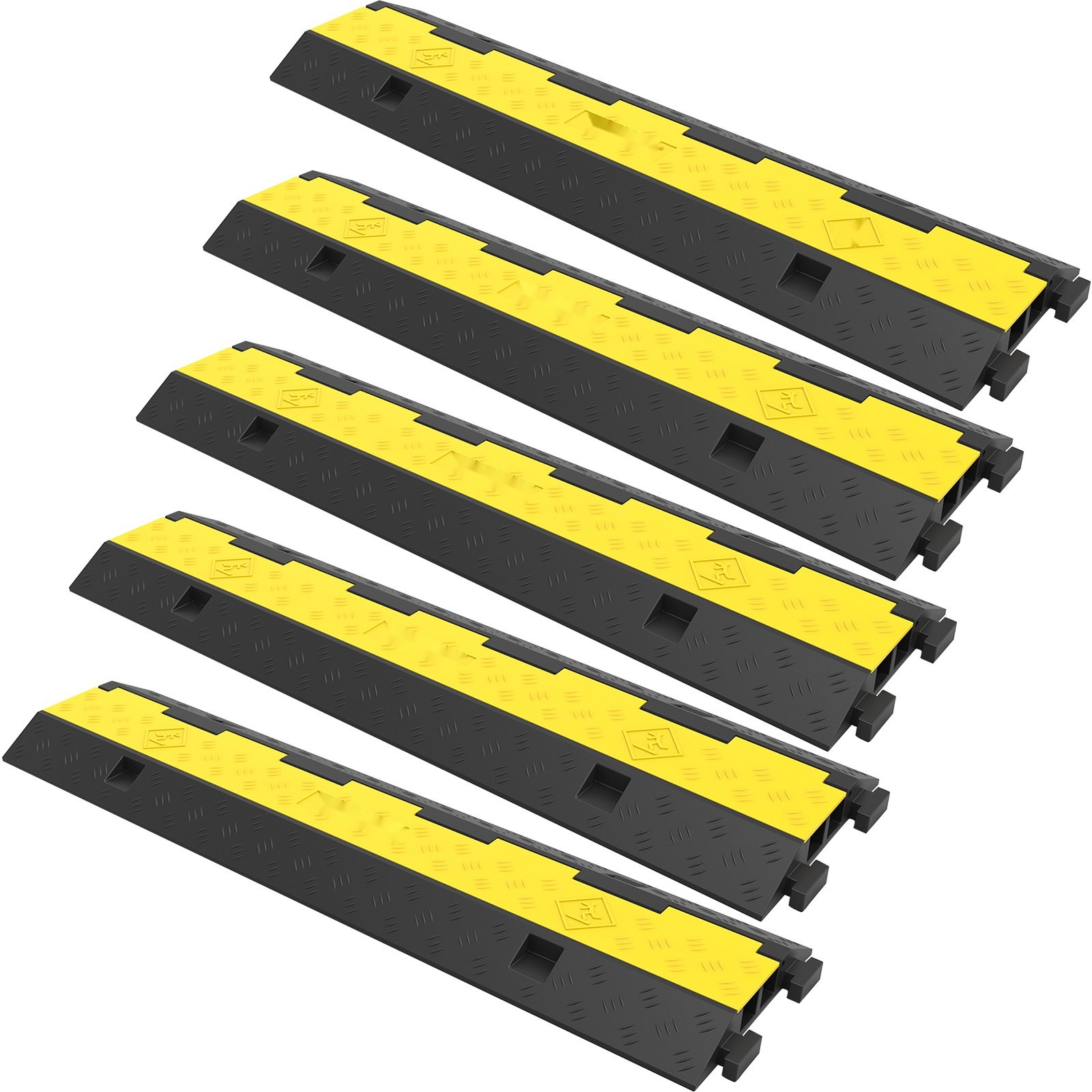 Cable Protector Ramp, 5 Packs 2 Channels Speed Bump Hump, Rubber Modular Speed Bump Rated 11000 LBS Load Capacity, Protective Wire Cord Ramp Driveway Rubber Traffic Speed Bumps Cable Protector
