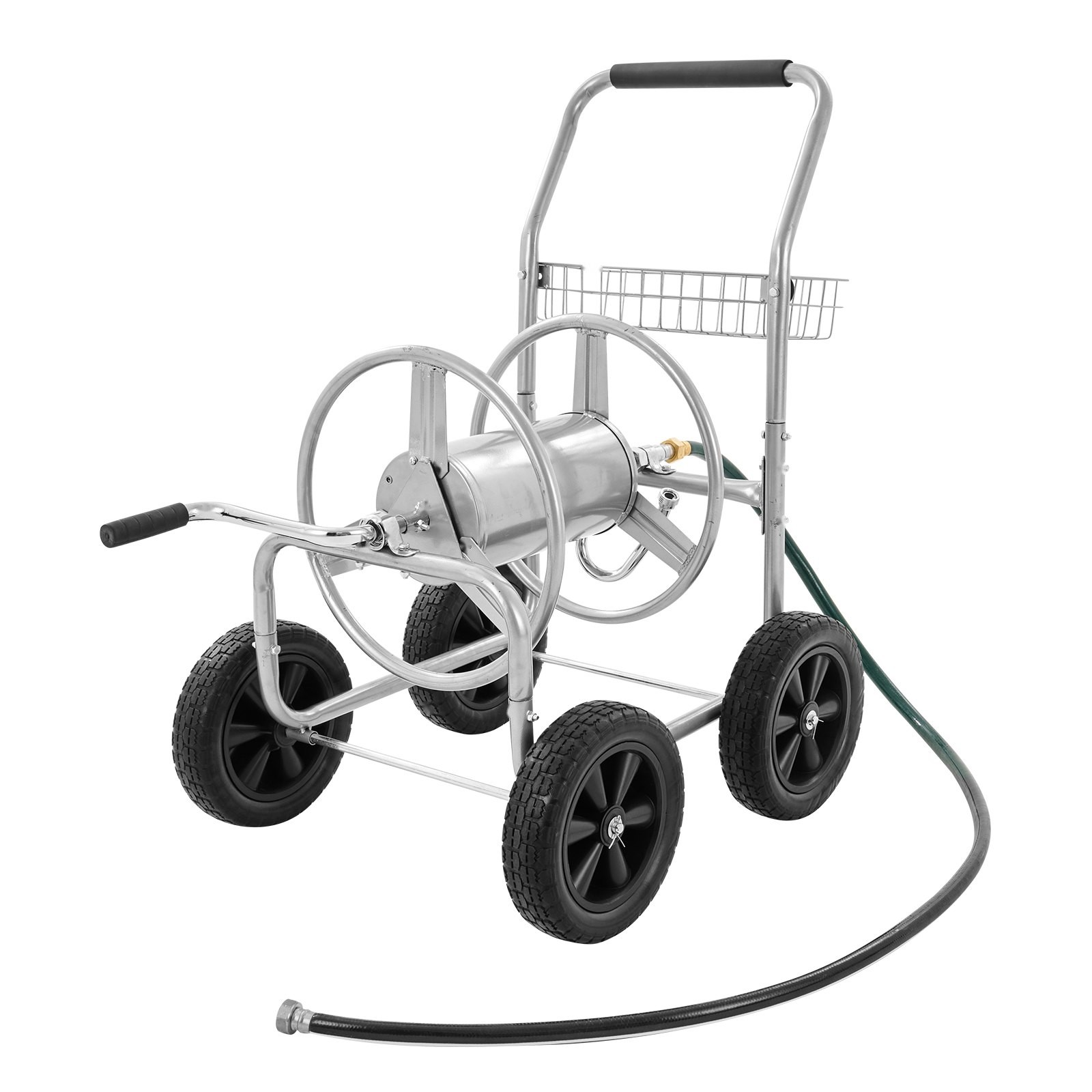 Hose Reel Cart, Hold Up to 300 ft of 5/8&rsquo;&rsquo; Hose, Garden Water Hose Carts Mobile Tools with 4 Wheels, Heavy Duty Powder-coated Steel Outdoor Planting with Storage Basket, for Garden, Yard, Lawn