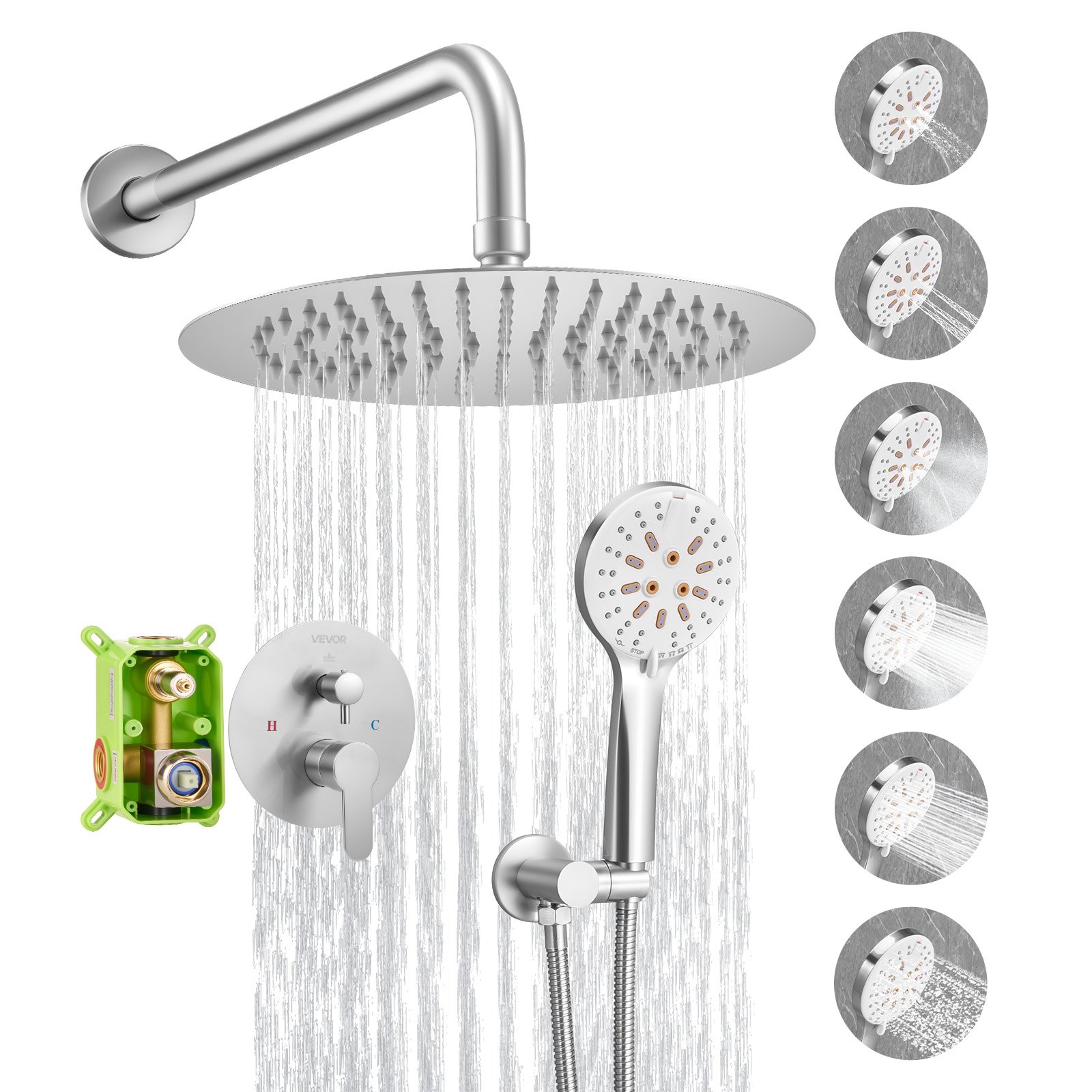 Shower Faucet Set 10" Round Rain Shower Head and Hand Set Brushed Nickel