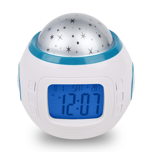 Kids Music Star Sky LED Projection Lamp Digital Alarm Clock Thermometer Calendar Lights